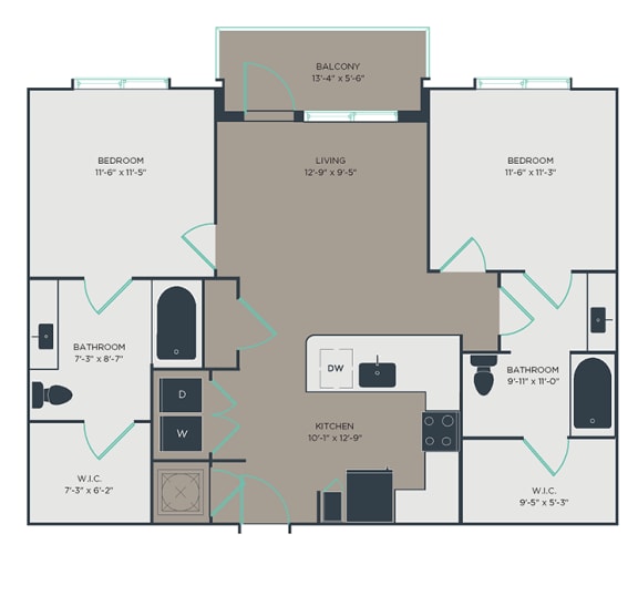 B2_A 2 Bed 2 Bath Floor Plan at Link Apartments&#xAE; Montford, Charlotte, NC, 28209