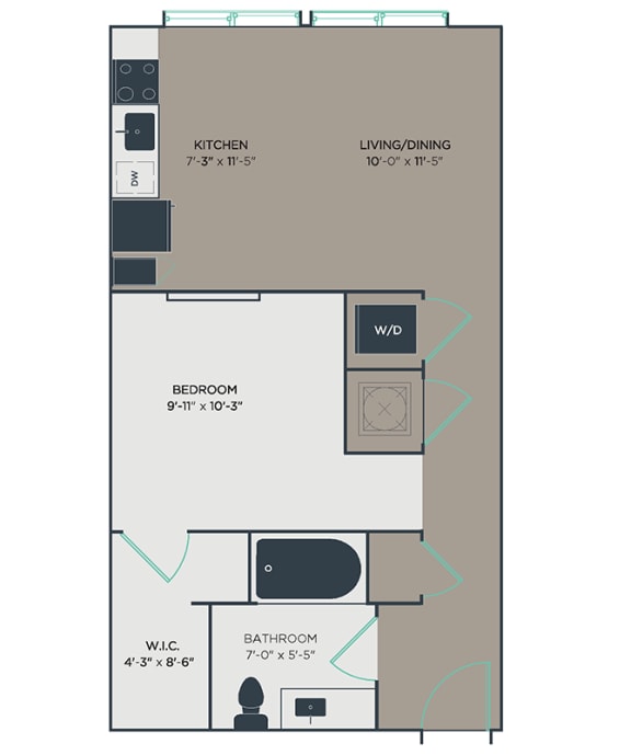 S1 1 Bed 1 Bath Floor Plan A at Link Apartments&#xAE; Montford, North Carolina