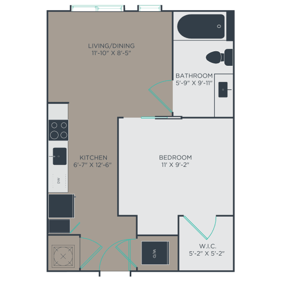 Efficient one-bedroom floor plan at Link Apartments&#xAE; Montford, Charlotte, NC, 28209