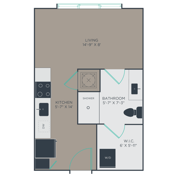 Efficient studio floor plan at Phase 2 of Link Apartments Montford in Charlotte, NC