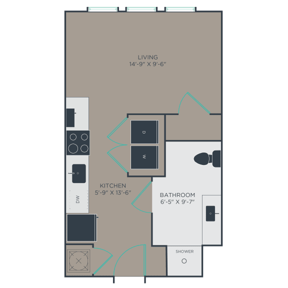 Open-concept ADA studio floor plan  at Link Apartments&#xAE; Montford, North Carolina, 28209