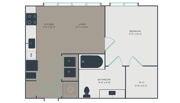 S2_A 1 Bed 1 Bath Floor Plan at Link Apartments&#xAE; Montford, North Carolina