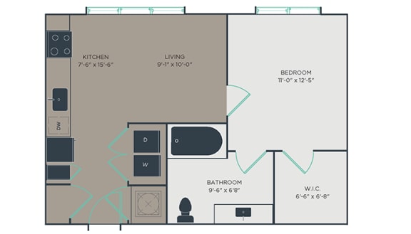 S2 1 Bed 1 Bath Floor Plan at Link Apartments&#xAE; Montford, Charlotte