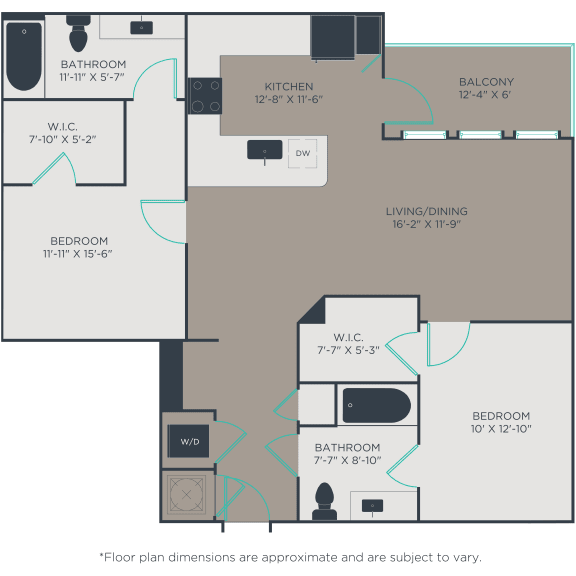 Two bedroom 2 bathroom floor plan B2 at Link Apartments&#xAE; Broad Ave, Tennessee