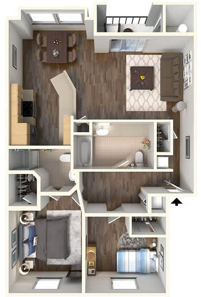 2 bedroom floor plan at 2150 Apartments