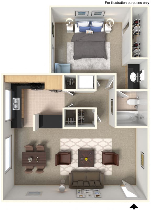 One Bedroom A2 Floor Plan at Stoneridge Apartment Homes Upland, CA, 91786
