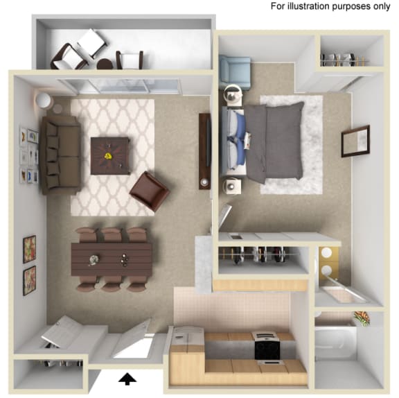 One Bedroom AB Floor Plan, at Pointe Luxe Apartment Homes,  San Diego, CA 92110