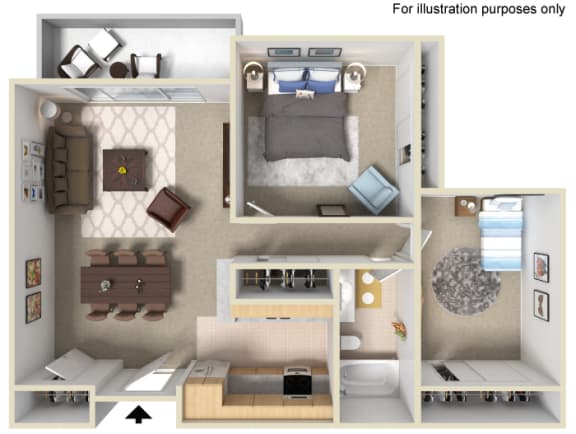 Two Bedroom BC Floor Plan, at Pointe Luxe Apartment Homes, CA