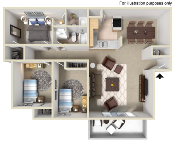 Three Bedroom CD Floor Plan at Pointe Luxe Apartment Homes, 3889 Midway Drive