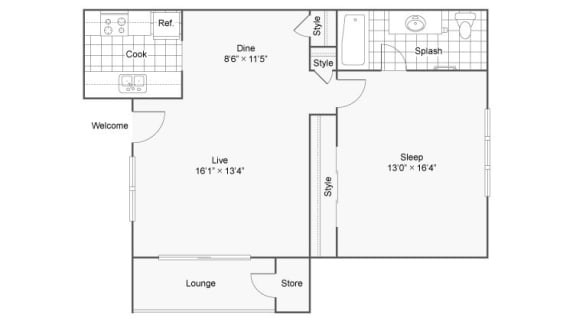 One Bedroom A1 Floor Plan