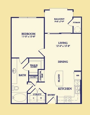 One Bedroom A2 Floor Plan