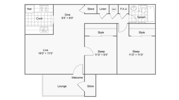 Two Bedroom B2 Floor Plan at The District