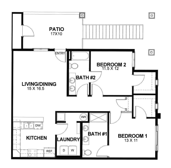 B2 Floor Plan at North Peak Apartments