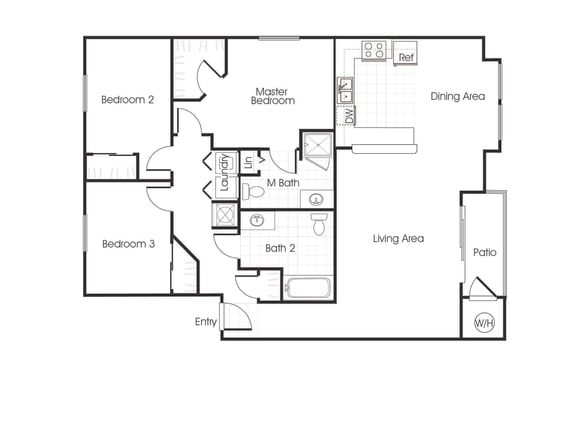 C1 floorplan three bedrooms two bathrooms at Bella Vista at Elk Grove Apartments, Elk Grove 95758