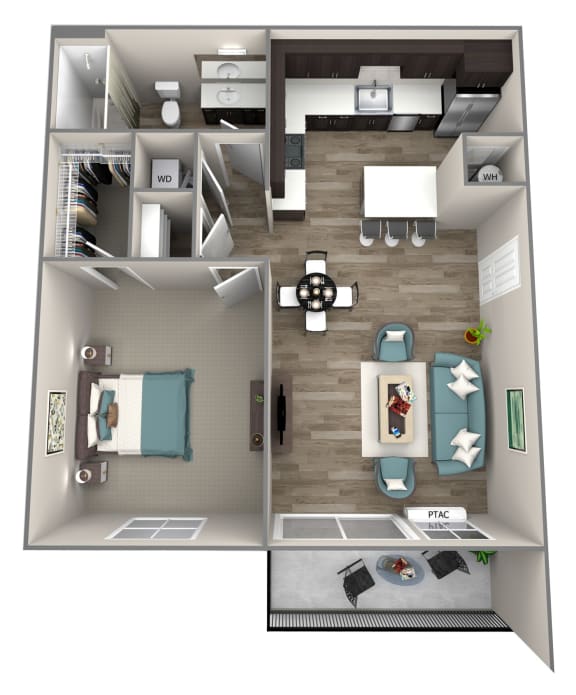 1 Bed 1 Bath Cortland Floor Plan at Hearth Apartment Homes, Vancouver, WA