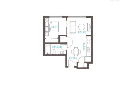 Floor Plan  1 Bed 1 Bath Floor Plan at Vue 22 Apartments, Bellevue, Washington
