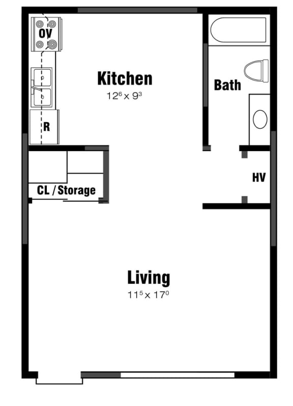 S1 Floor Plan at Oak Manor &amp; Angel Street Apartments