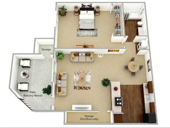1 Bed 1 Bath Willow Floor plan at Waterleaf Apartment Homes, California
