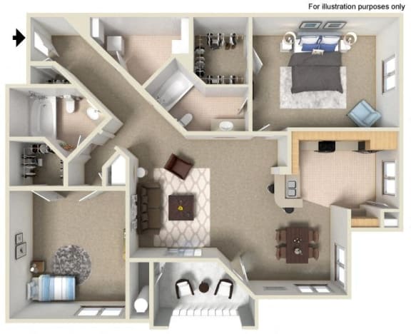 1162 sq.ft. E Floor Plan, at Missions at Sunbow Apartments, CA, 91911
