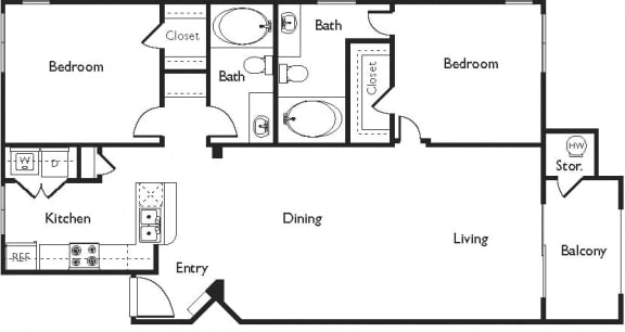 1111 sq.ft. C Floor Plan, at Missions at Sunbow Apartments, Chula Vista, CA