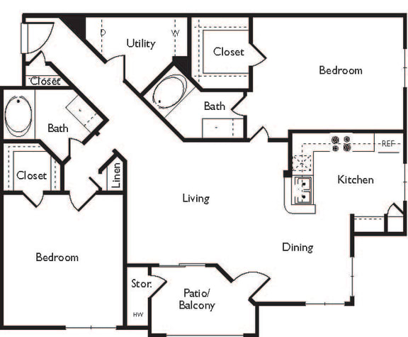 1122 sq.ft. D Floor Plan, at Missions at Sunbow Apartments, California, 91911