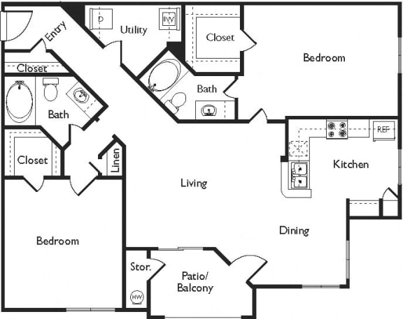 1172 sq.ft. F Floor Plan, at Missions at Sunbow Apartments, 5540 Ocean Gate Lane