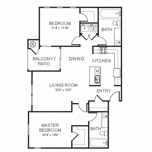 1033 sq.ft. A3 Floor plan, at Rosina Vista, Chula Vista, California