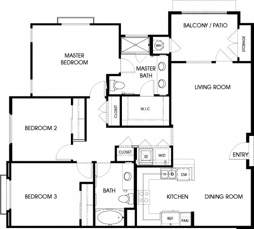 1343 sq.ft. 40d - 3x2 Floor Plan, at Tavera, 1465 Santa Victoria Rd, CA
