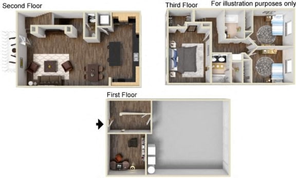 1551 sq.ft. TH - 3x2.5 - With Additional Den Floor Plan, at Tavera California, 91913