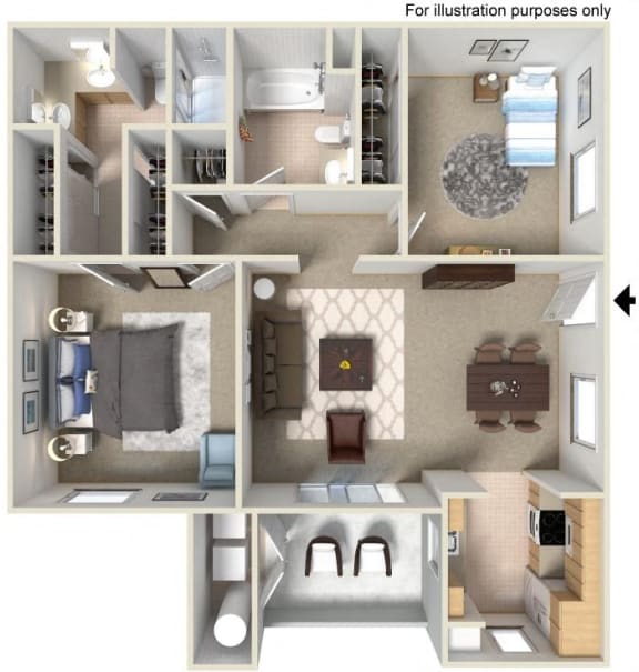 1030 sq.ft. 2 x 2 B Floor plan, at The Landing, 455 Dennery Rd, CA