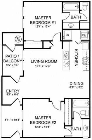 A2 Floor plan, at Rosina Vista, 1551 Summerland Street, CA