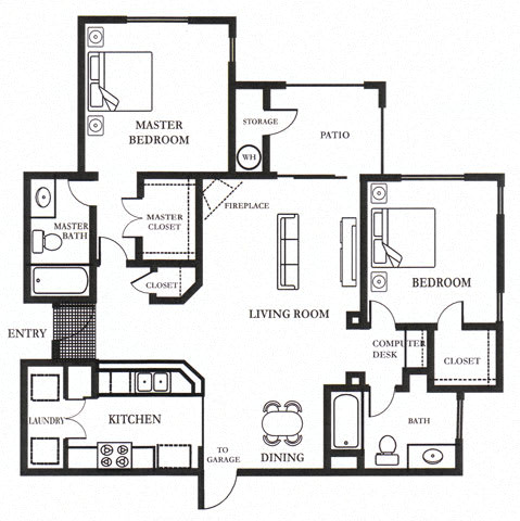 D- Brandriff 1,098 SF Floor Plan, at Casoleil, San Diego, 92154