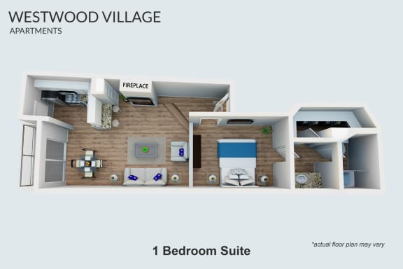Floor Plan  Westwood Village 1 Bedroom Suite Furnished Floor Plan