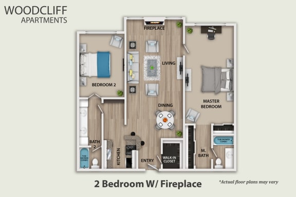  Floor Plan 2 Bedroom With Fireplace Contemporary