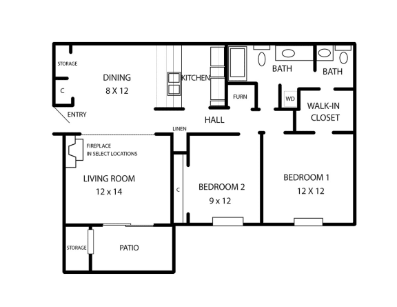 Two bedroom apartment floorplan