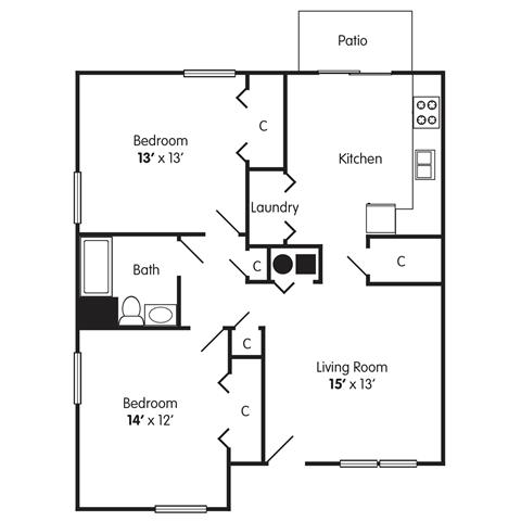 Floor Plan Two Bedroom Apartment Mobility Impaired