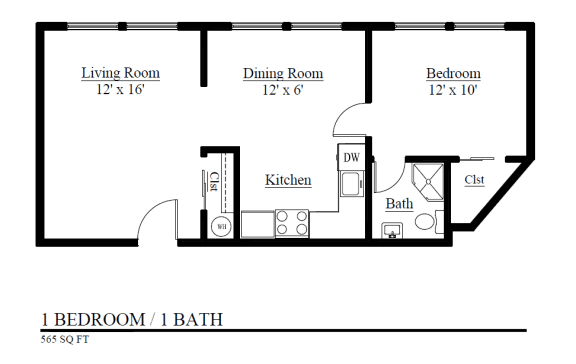 The Eaton_1 Bedroom Floorplan