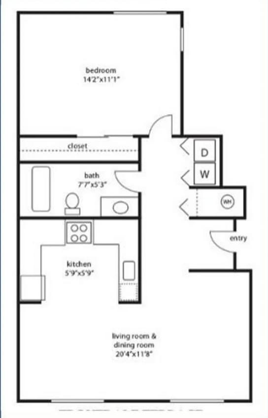 Floor Plan  Tourtdale Terrace Floorplan_One Bed