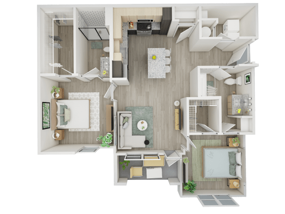 Harbor 1,068 square foot 2-bedroom, 2-bathroom side-entry balconyfloor plan