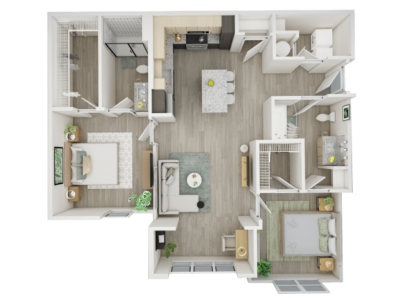 Retreat 1,144 square foot 2-bedroom, 2-bathroom side entry solarium floor plan