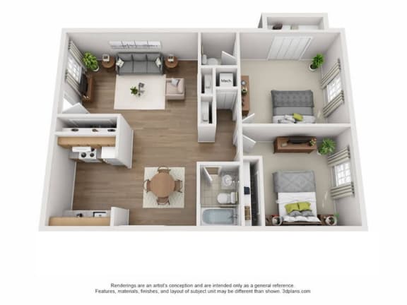Cypress_2x1-5 Floor Plan at Aspen Run and Aspen Run II Apartments, Tallahassee, FL