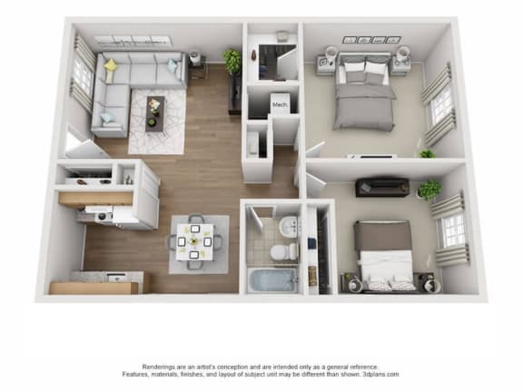Magnolia_2x1 Floor Plan at Aspen Run and Aspen Run II Apartments, Tallahassee, FL, 32304