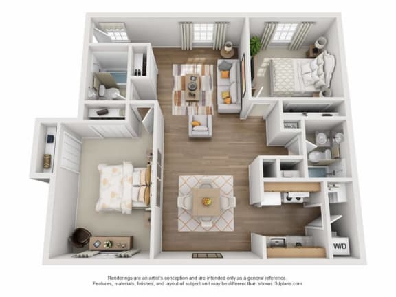 Floor Plan  Oakwood-2x2 Floor Plan at Aspen Run and Aspen Run II Apartments, Tallahassee, 32304