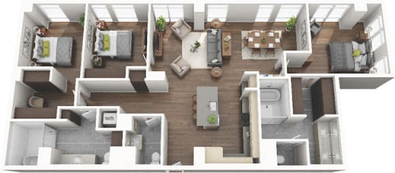 Pixon Apartments in Lake Nona, FL Watts Floor Plan 3br/2.5ba