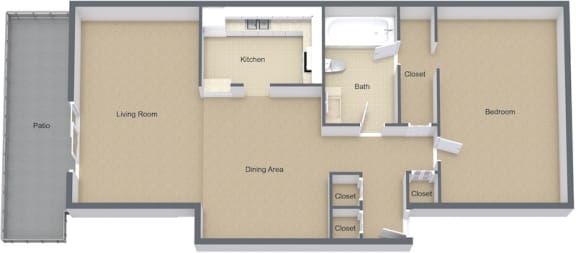 1x1-Cypress 878 square foot floor plan 1x1-Cypress 878 square foot floor plan at Preserve at Cedar River Apartments, Jacksonville, Florida