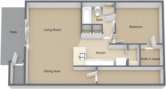 1x1-Magnolia 724 square foot floor plan 1x1-Magnolia 724 square foot floor plan at Preserve at Cedar River Apartments, Jacksonville, FL, 32210