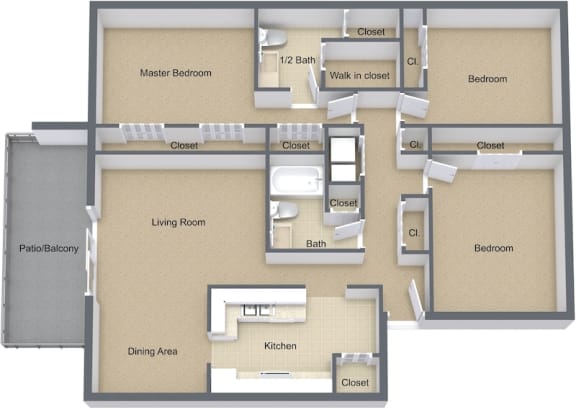 3x2-Maple 1480 square foot floor plan 3x2-Maple 1480 square foot floor planat Preserve at Cedar River Apartments, Jacksonville, FL, 32210