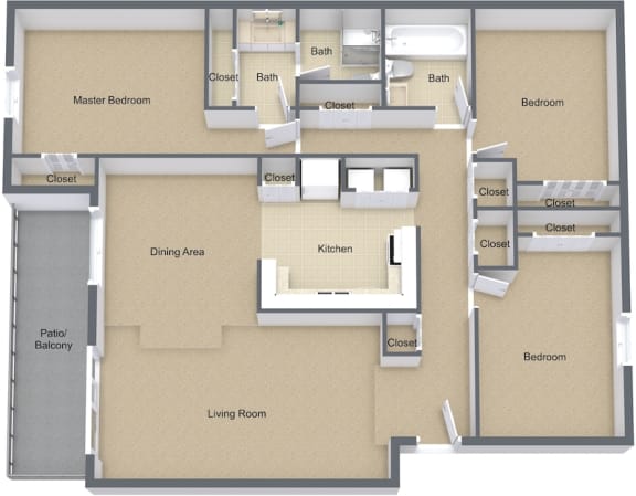 3x2-Redwood1457 square foot floor plan 3x2-Redwood1457 square foot floor plan at Preserve at Cedar River Apartments, Florida, 32210