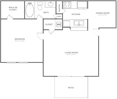 Floor Plan  1-bedroom 1-bath 650 square foot apartment at Southern Oaks in Mobile, AL