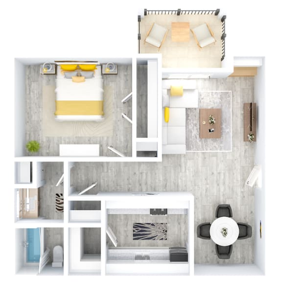 The Oxford 678 square foot 1x1 floor plan at The Madison Franklin Apartments